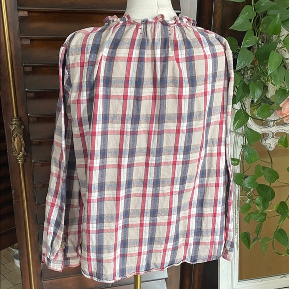Xirena Plaid Ruffle Collar Women’s Top Cotton Medium - Picture 8 of 9